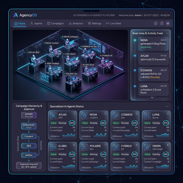 AgencyOS autonomous AI marketing agency dashboard